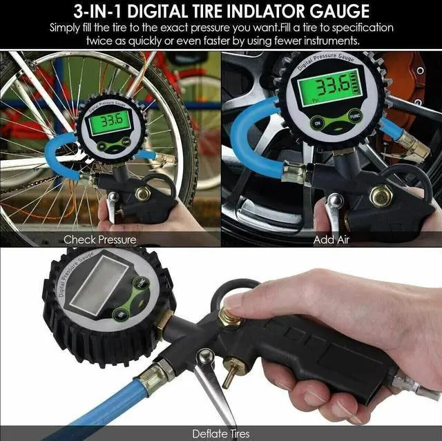 Alt view image 3 of 7 - LCD Digital Air Tire Inflator with Pressure Gauge Chuck for TrucK/Car/Bike NEW