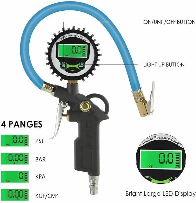 Alt view image 7 of 7 - LCD Digital Air Tire Inflator with Pressure Gauge Chuck for TrucK/Car/Bike NEW