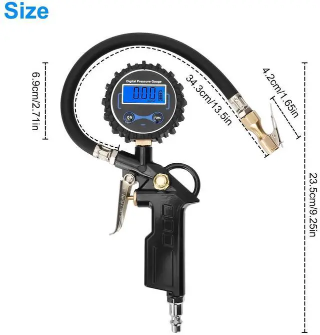 Alt view image 5 of 6 - Digital Tire Inflator Compressor Pressure Gauge 250 PSI Air Chuck for Truck/Car