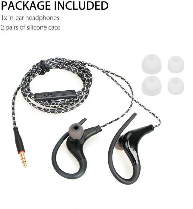 Alt view image 4 of 6 - In-Ear Wired Sport Running Earphone Earbuds Over ear Hook Headphone 3.5mm w/MIC black