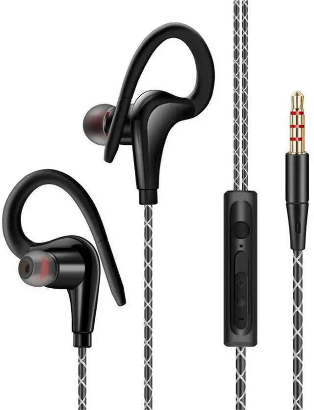 Alt view image 2 of 6 - In-Ear Wired Sport Running Earphone Earbuds Over ear Hook Headphone 3.5mm w/MIC black