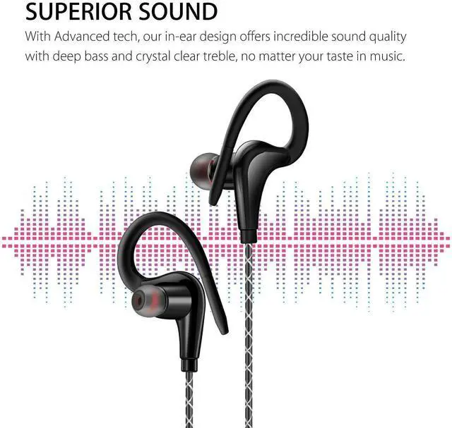 Alt view image 3 of 6 - In-Ear Wired Sport Running Earphone Earbuds Over ear Hook Headphone 3.5mm w/MIC black