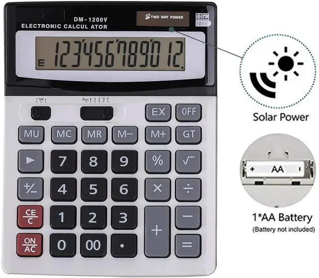 Alt view image 2 of 6 - 12-Digit Desktop Calculator Standard Function Dual Power Calculator Solar and AA