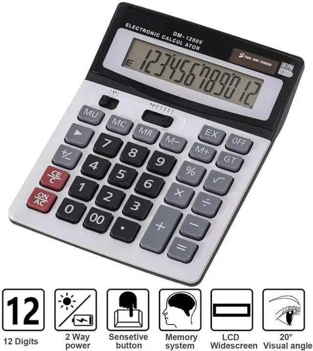 Alt view image 6 of 6 - 12-Digit Desktop Calculator Standard Function Dual Power Calculator Solar and AA