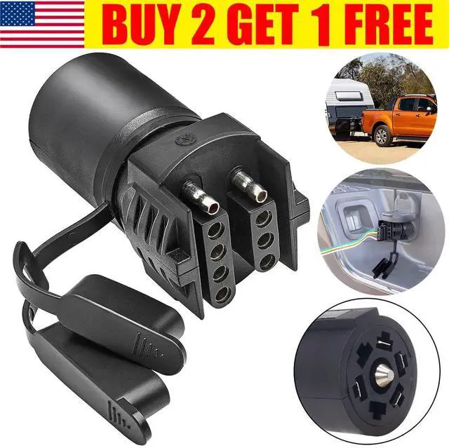 Main image of 7 Way Round to 4/5 Pins Flat Trailer Adapter Wiring Plug For Truck RV Tow Lights
