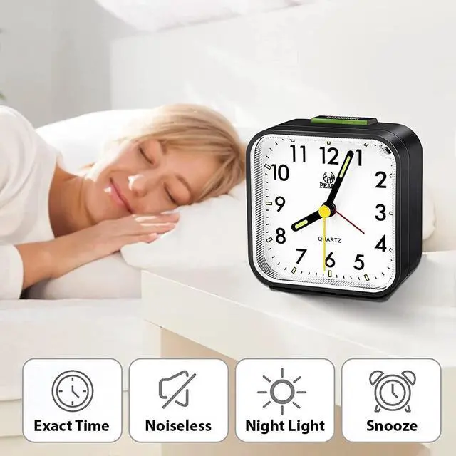 Alt view image 4 of 7 - LED Desk Alarm Clock Nightlight Snooze Quiet Non Ticking Battery Powered Bedroom