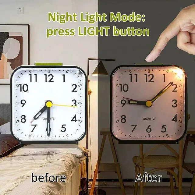 Alt view image 5 of 7 - LED Desk Alarm Clock Nightlight Snooze Quiet Non Ticking Battery Powered Bedroom