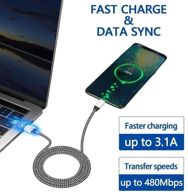 Alt view image 7 of 7 - 3-Pack red Braided USB C Type-C Fast Charging Data SYNC Charger Cable Cord 10FT