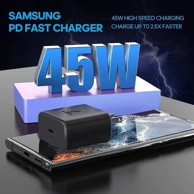 Alt view image 3 of 7 - 45 Watts USB-C Super Fast Charging Wall Charger & USB-C Type C Cable For Samusng