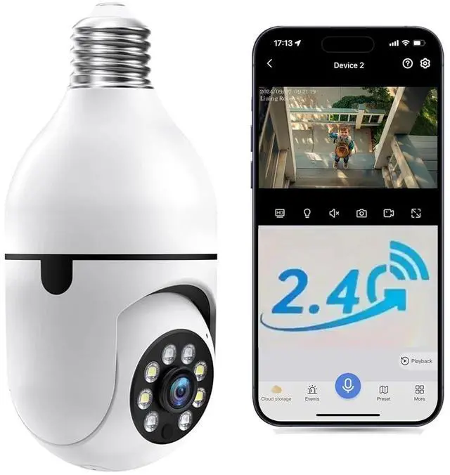 Main image of 2MP Wireless Light Bulb Security Camera 2.4G WiFi Outdoor Home Bulb Camera 1080P