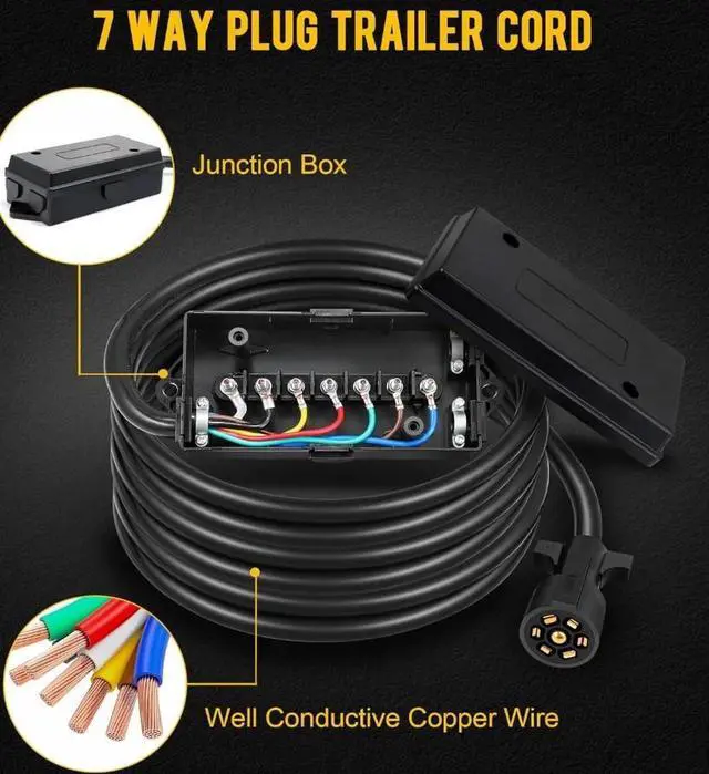 Alt view image 5 of 7 - 7 Way Trailer Plug Weatherproof Trailer Wiring Harness, Heavy Duty Weatherproof