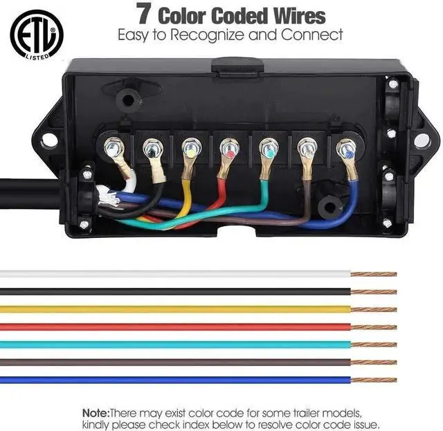 Alt view image 7 of 7 - 7 Way Trailer Plug Weatherproof Trailer Wiring Harness, Heavy Duty Weatherproof