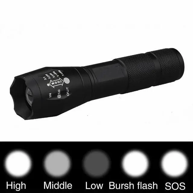 Alt view image 4 of 5 - 5 x Tactical 18650 Flashlight High Powered 5Modes Zoomable Aluminum