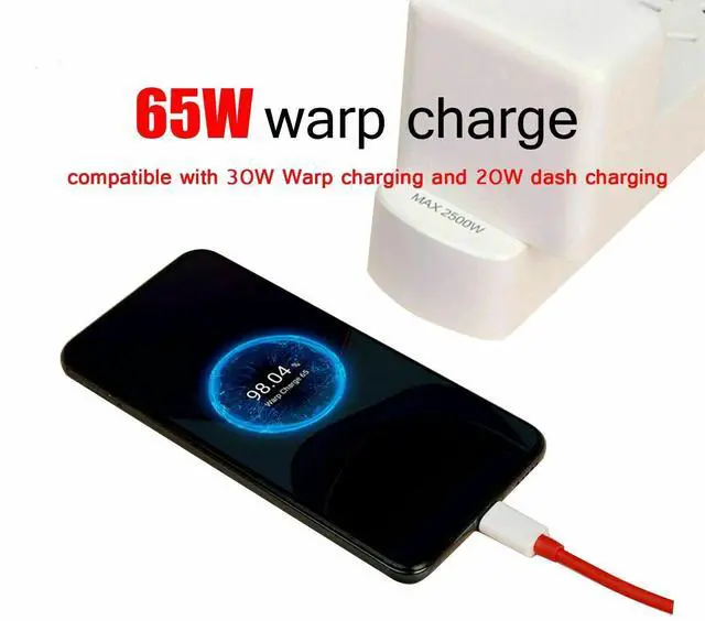 Alt view image 4 of 5 - Fit For OnePlus 9/10Pro Nord 7T 8TPro Charger Warp Charger+Type-C Cable 65W