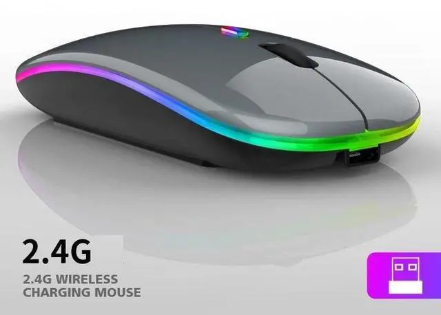 Main image of 2.4GHz Bluetooth Wireless Optical Mouse USB Rechargeable RGB Mice for PC Laptop Glossy Gray