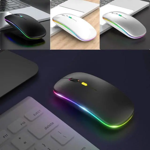 Alt view image 3 of 7 - 2.4GHz Bluetooth Wireless Optical Mouse USB Rechargeable RGB Mice for PC Laptop Glossy Gray