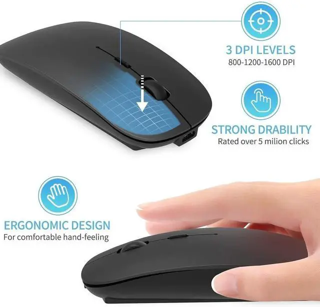 Alt view image 7 of 7 - 2.4GHz Bluetooth Wireless Optical Mouse USB Rechargeable RGB Mice for PC Laptop Glossy Gray