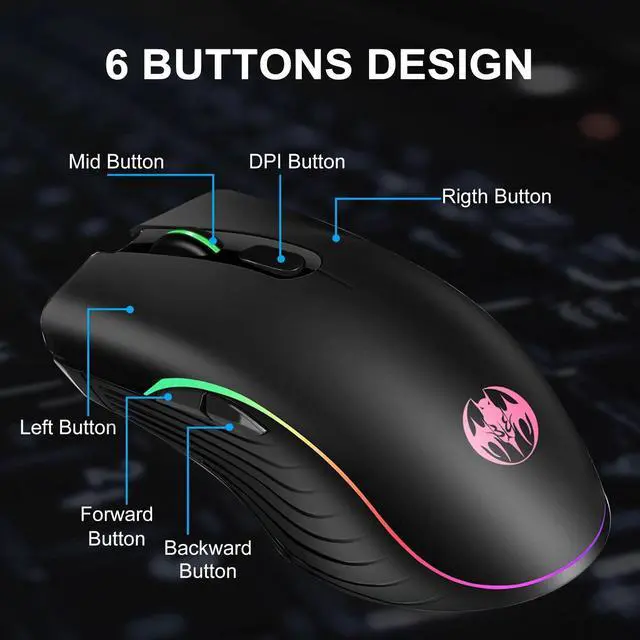 Alt view image 6 of 6 - Gaming Mouse Wireless USB Rechargeable 7 Color LED Backlight Optical Mice for PC
