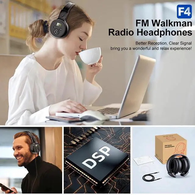 Alt view image 7 of 7 - Wireless FM Radio Headphones 3.5mm Rechargeable Foldable Over-Ear Stereo Headset