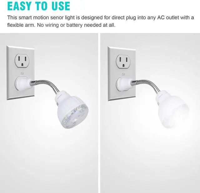 Alt view image 3 of 7 - LED Motion-Activated Sensor Night Light AC Outlet Plug-In Wall Stair Lamp Indoor