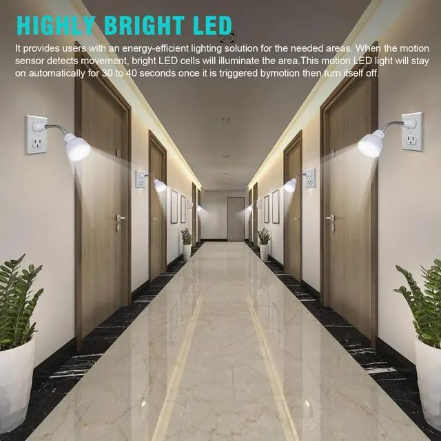 Alt view image 6 of 7 - LED Motion-Activated Sensor Night Light AC Outlet Plug-In Wall Stair Lamp Indoor