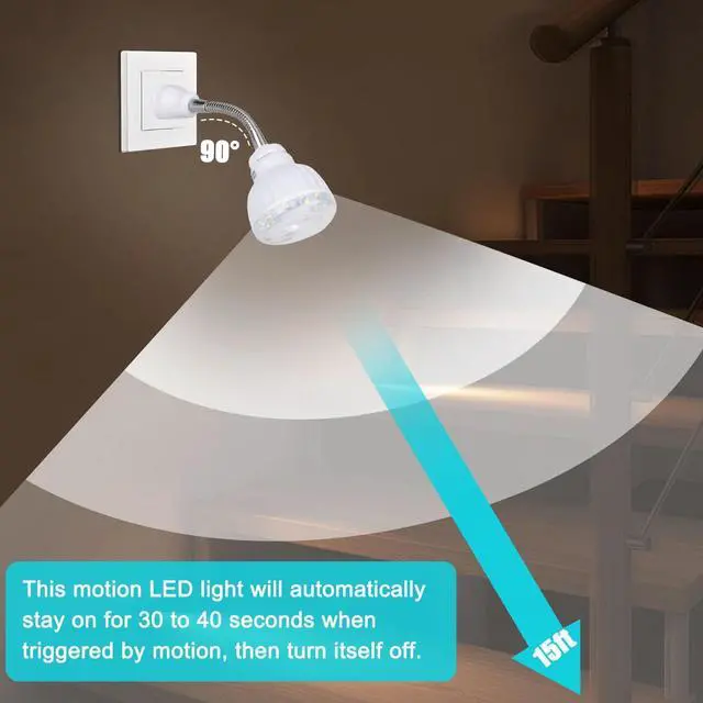 Alt view image 7 of 7 - LED Motion-Activated Sensor Night Light AC Outlet Plug-In Wall Stair Lamp Indoor