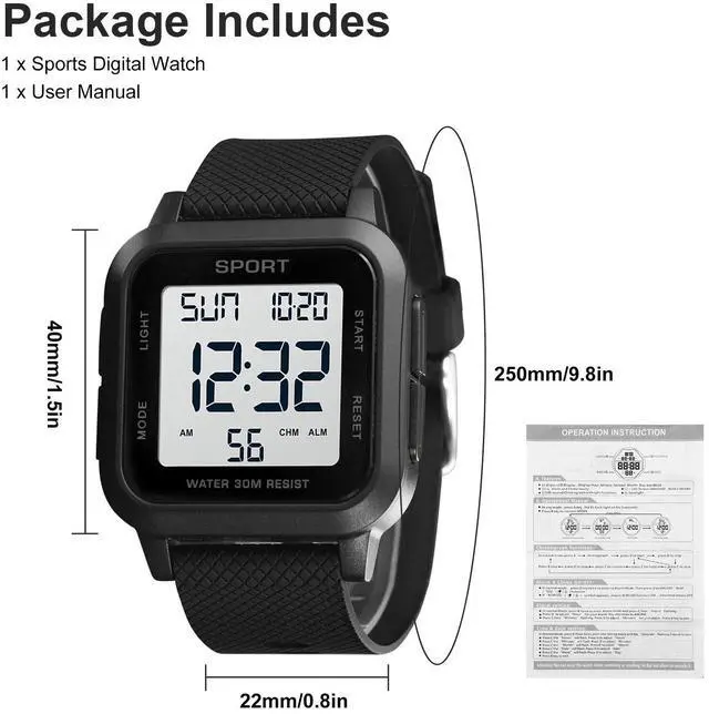 Alt view image 5 of 6 - Chronograph Men's Digital Sport Watch LED Large Army Military Quartz Waterproof