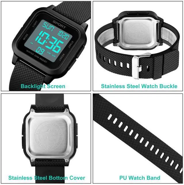 Alt view image 6 of 6 - Chronograph Men's Digital Sport Watch LED Large Army Military Quartz Waterproof