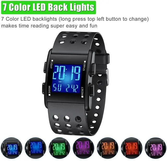 Alt view image 4 of 7 - Men's Digital Sports Watch Military Tactical LED Backlight Waterproof Wristwatch