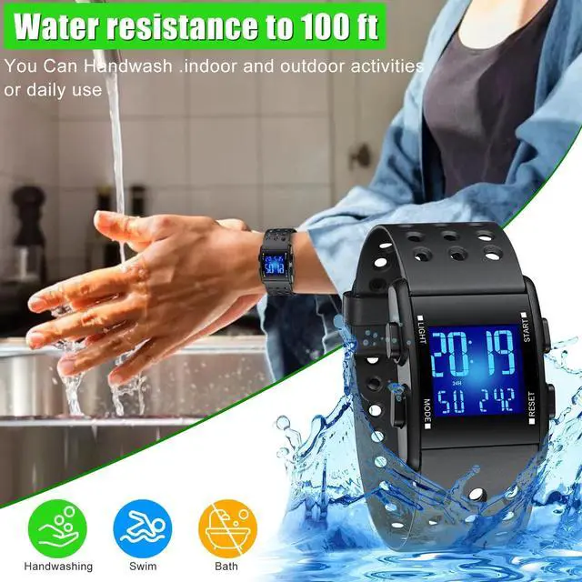 Alt view image 3 of 7 - Men's Digital Sports Watch Military Tactical LED Backlight Waterproof Wristwatch