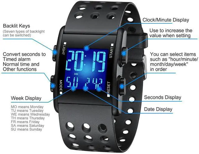 Alt view image 7 of 7 - Men's Digital Sports Watch Military Tactical LED Backlight Waterproof Wristwatch