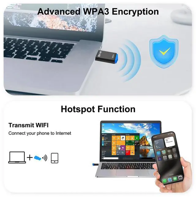 Alt view image 5 of 7 - Wireless USB WiFi 6 Adapter, 802.11ax 900Mbps Dual Band 2.4/5Ghz Network Dongle