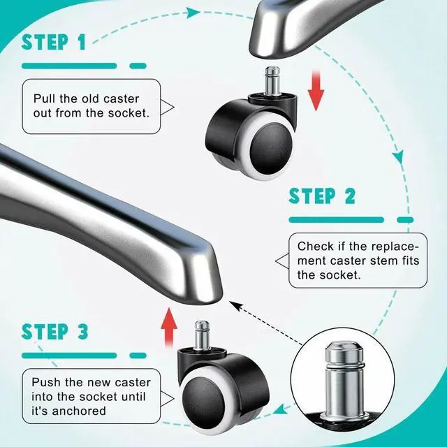 Alt view image 3 of 6 - 5PCS Office Chair Caster Pu Swivel Wheels Replacement Heavy Duty 2 Inch US