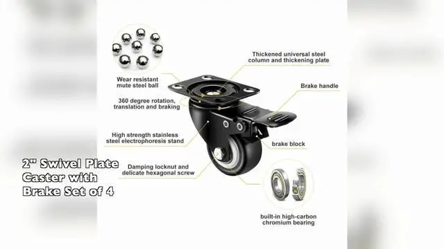 Alt view image 6 of 6 - Set of 4 Heavy Duty Swivel Casters with Lock Brakes 2inches Polyurethane Wheels