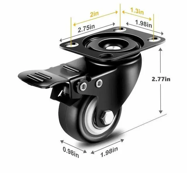 Alt view image 3 of 6 - 2" Caster Wheels Set of 4 Heavy Duty No Noise Swivel Plate Wheels With Brake