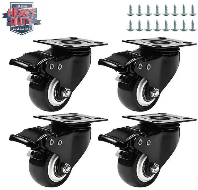 Main image of 2" Caster Wheels Set of 4 Heavy Duty No Noise Swivel Plate Wheels With Brake