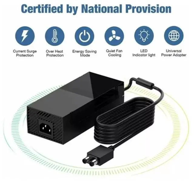 Alt view image 7 of 7 - For Microsoft Xbox One Console AC Adapter Brick Charger Power Supply Cord Black