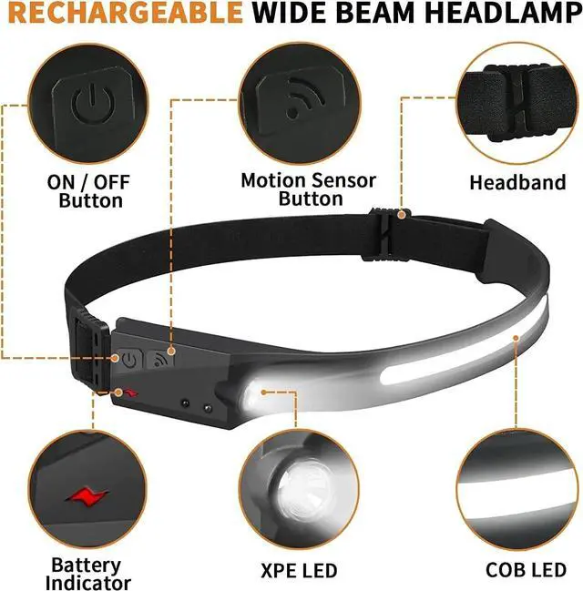 Alt view image 4 of 7 - 2X Waterproof COB Headlamp Night Buddy LED Sensor 230° Head Torch Headlight Lamp