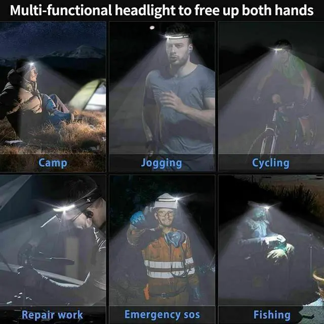 Alt view image 3 of 7 - 2X Waterproof COB Headlamp Night Buddy LED Sensor 230° Head Torch Headlight Lamp