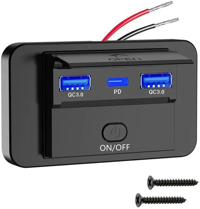 Main image of 12V Dual USB QC3.0 & PD Port Car Fast Charger Socket Power Outlet On-Off Switch