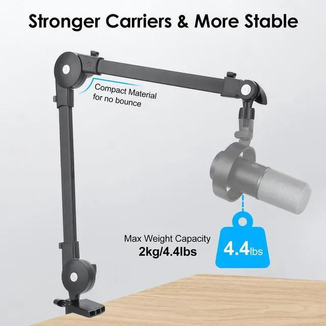 Alt view image 4 of 6 - Microphone Boom Arm 360° Rotatable Adjustable Mic Stand w/ 3/8''to 5/8'' Adapter