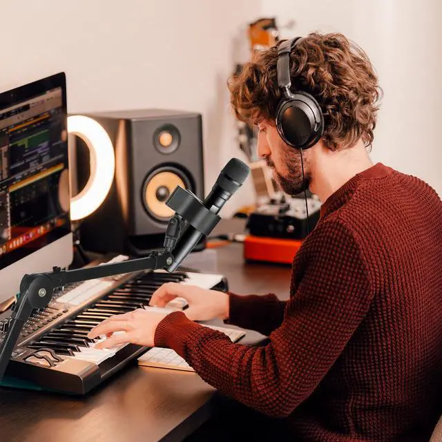 Alt view image 6 of 6 - Microphone Boom Arm 360° Rotatable Adjustable Mic Stand w/ 3/8''to 5/8'' Adapter