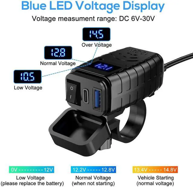 Alt view image 4 of 7 - QC 3.0 Motorcycle Dual USB Phone GPS Super Fast Charger Adapter LED Waterproof