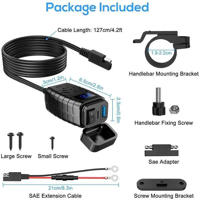 Alt view image 6 of 7 - QC 3.0 Motorcycle Dual USB Phone GPS Super Fast Charger Adapter LED Waterproof