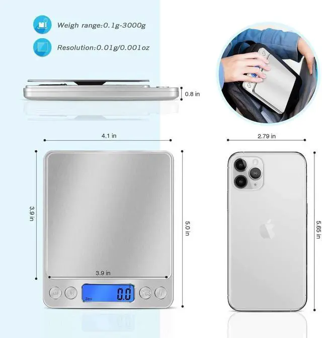 Alt view image 2 of 7 - Digital Scale 3000g x 0.1g Jewelry Gold Silver Coin Gram Pocket Size Herb Grain