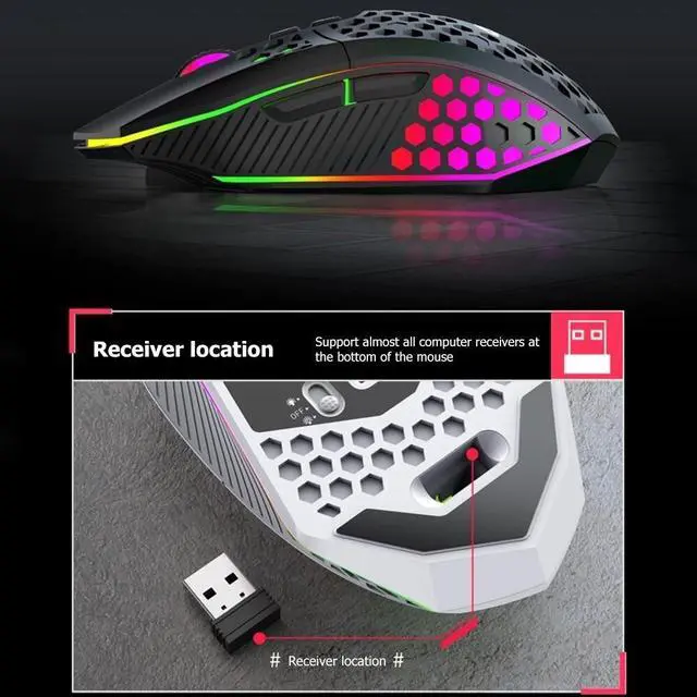 Alt view image 5 of 7 - 7 Buttons RGB LED Backlit USB Wireless Gaming Mouse Optical Honeycomb Mice PC