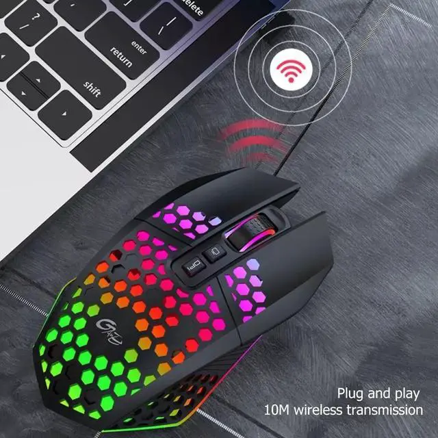Alt view image 3 of 7 - 7 Buttons RGB LED Backlit USB Wireless Gaming Mouse Optical Honeycomb Mice PC
