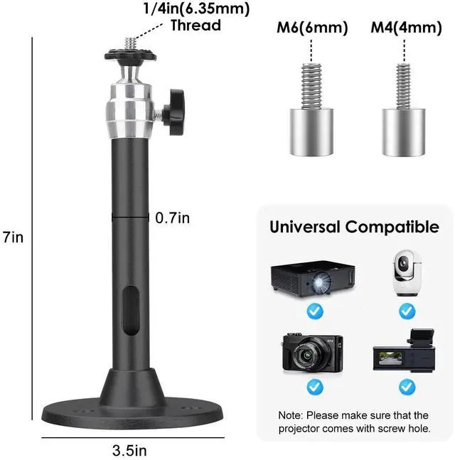 Alt view image 3 of 7 - Universal 7" LCD DLP Mini Projector Ceiling Wall Mount Bracket Aluminium Holder Black