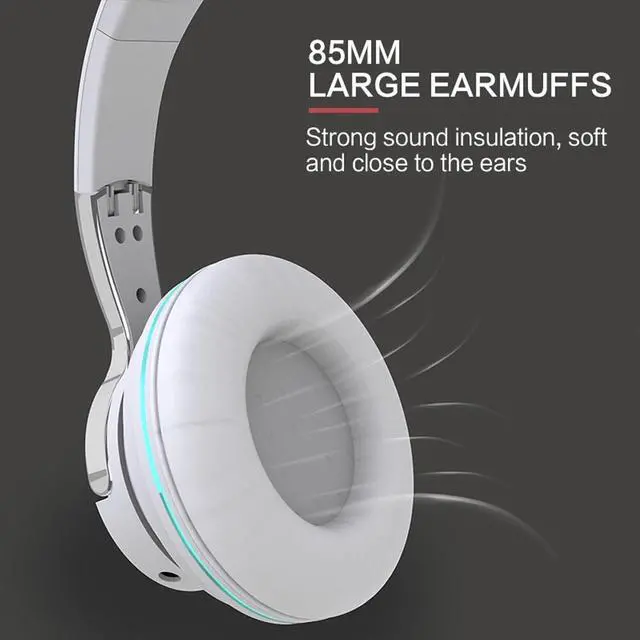 Alt view image 7 of 7 - Wireless Bluetooth 5.1 Headphones Over Ear LED Headset Stereo Noise Cancelling Blue