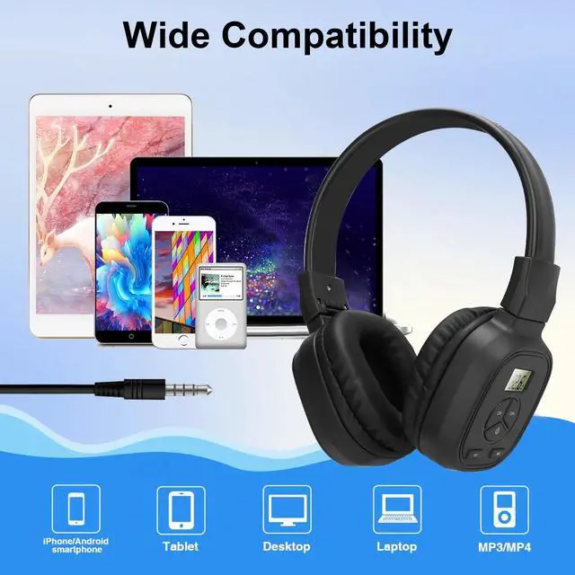 Alt view image 4 of 7 - Portable FM Radio Headphones Wireless Reception Stereo Foldable Over-Ear Headset
